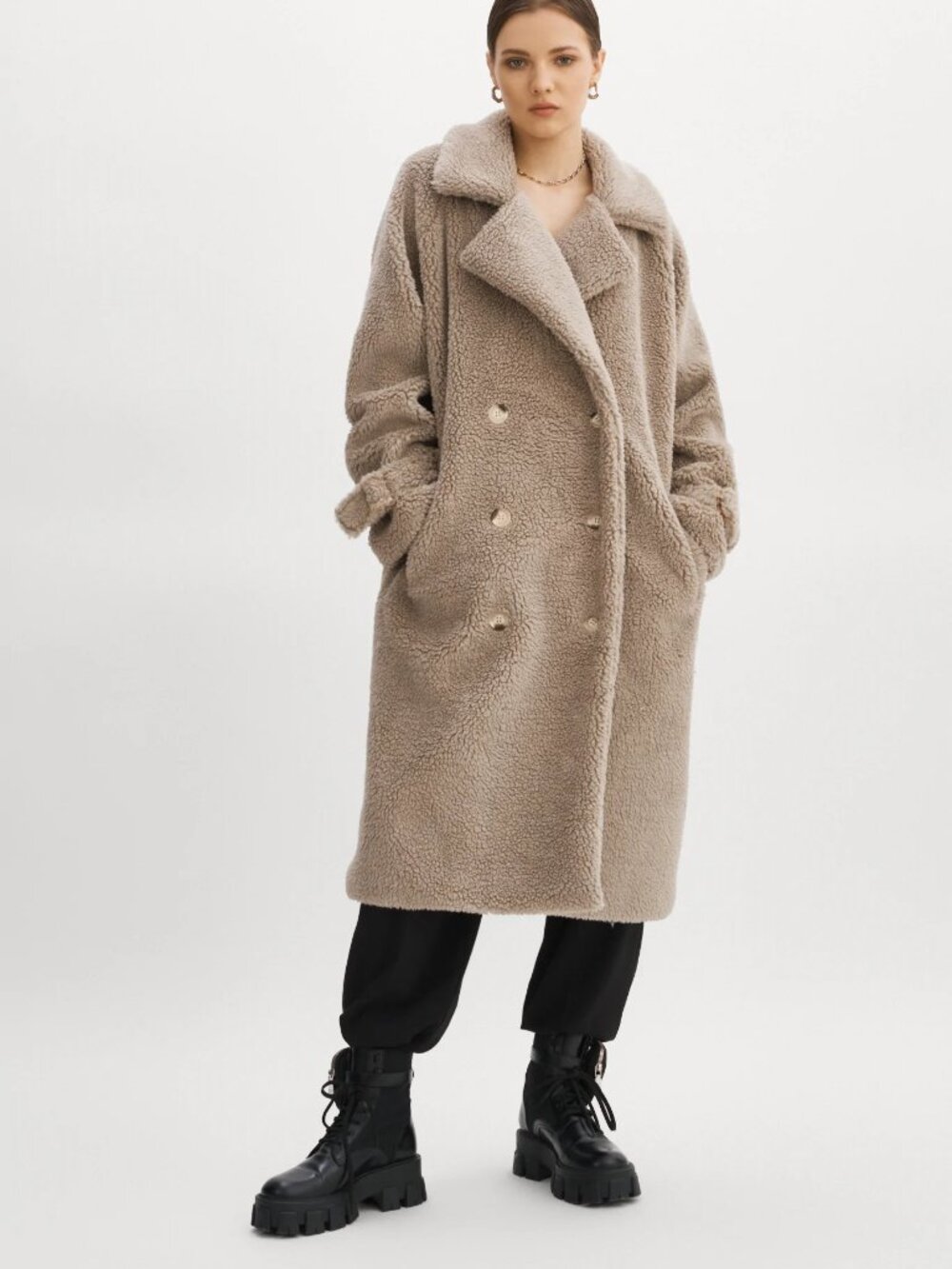 Lamarque Malani Taupe Faux Sherpa Coat XXS New with Tag!